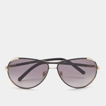 Pre Owned Chloe Black/Gold Leather and Metal Gradient Sunglasses