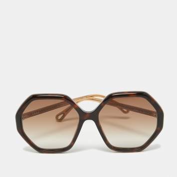Pre Owned Chloe Brown Gradient CH0008S Hexagonal Oversized Sunglasses