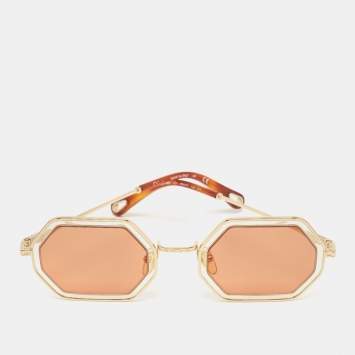 Pre Owned Chloe Gold/Brown CE146S Tally Geometric Sunglasses