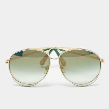 Pre Owned Chloe Green/Gold Gradient CE144S Romie Aviator Sunglasses