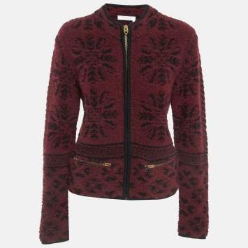 Pre Owned Chloe Burgundy Fleece Zip Front Jacket M