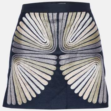 Chloe Black Silk & Wool Embroidered Mini Skirt L