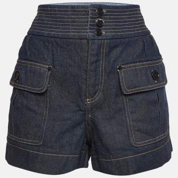 Pre Owned Chloe Indigo Raw Denim High Waist Shorts M