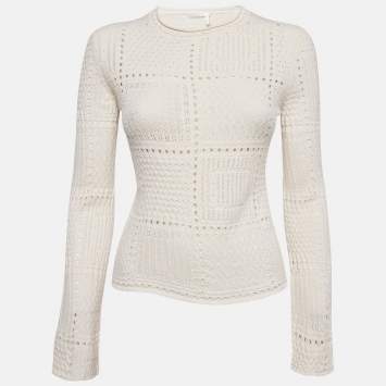 Pre Owned Chloe Off White Ecru Knit Long Sleeve Sweater L