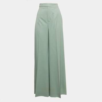 Pre Owned Chloe Mint Green Wool High-Rise Wide Leg Trousers S