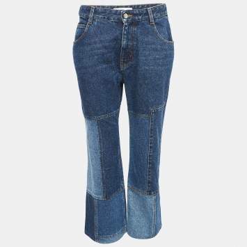 Pre Owned Chloe Blue Patchwork Denim High-Rise Cropped Jeans L Waist 30"