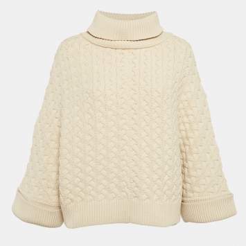Pre Owned Chloe Ecru Beige Cable Knit High Neck Jumper S