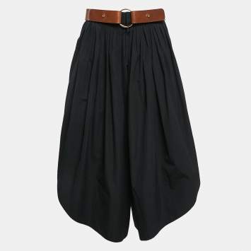 Pre Owned Chloé Black Cotton Pleated Asymmetric Hem Trousers S