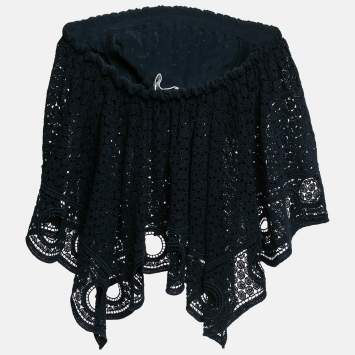 Pre Owned Chloe Navy Blue Lace Asymmetric Strapless Top S