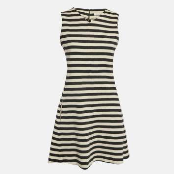 Pre Owned Chloe Vanilla Cream Stripe Wool Sleeveless Mini Dress M