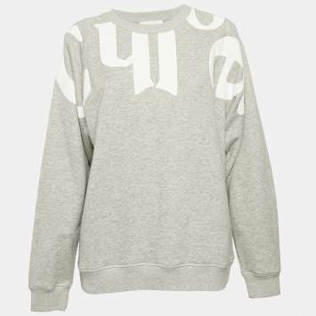 Pre Owned Chloe Grey Printed Cotton Knit Crew Neck Sweatshirt S