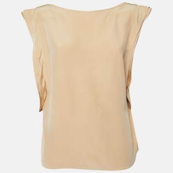 Pre Owned Chloe Peach/Beige Silk Sleeveless Top L