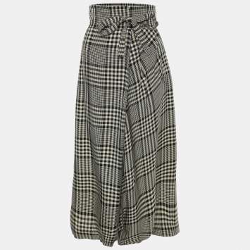 Pre Owned Chloe Monochrome Checkered Viscose Tie Midi Skirt S