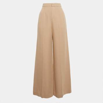 Pre Owned Chloe Rose Beige Silk Blend Wide Leg Trousers M