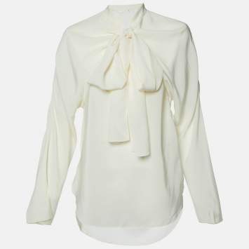 Pre Owned Chloe Milk White Crepe Tie-Up Neck Detail Blouse M