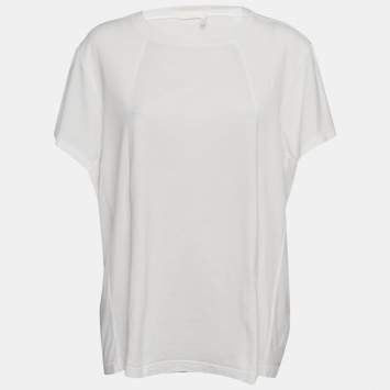 Pre Owned Chloe White Rib Knit and Jersey Crew Neck T-Shirt M