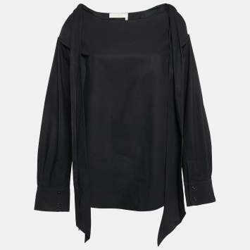 Pre Owned Chloe Navy Blue Cotton Cold-Shoulder Blouse M