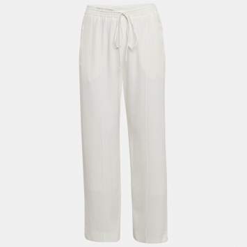 Pre Owned Chloe Milk White Crepe Wide-Leg Pants M