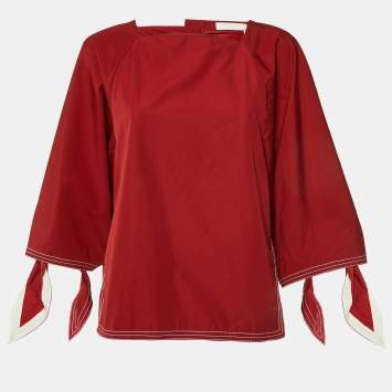 Pre Owned Chloe Dark Ruby Cotton Tie Sleeve Detail Blouse S 