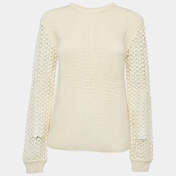 Pre Owned Chloe Natural Cream Wool Sleeve Detail Sweater L