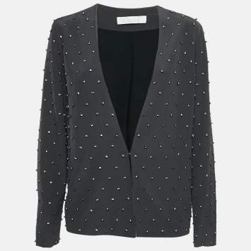 Pre Owned Chloe Charcoal Grey Rhinestone Embellished Silk Jacket M