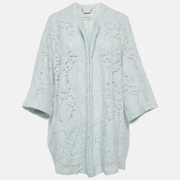 Pre Owned Chloe Faded Mint Blue Lace Open Front Jacket M