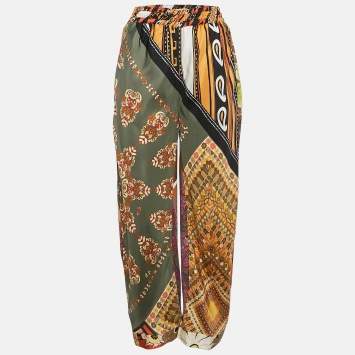 Pre Owned Chloe Multicolor/Orange Printed Silk Wide Leg Pants M