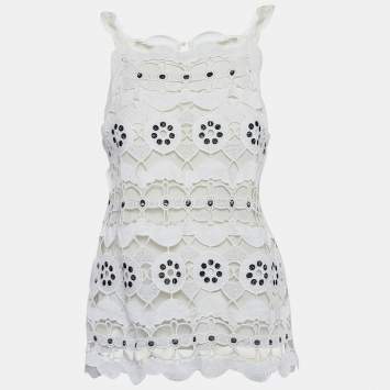 Pre Owned Chloe White Lace Sleeveless Top M