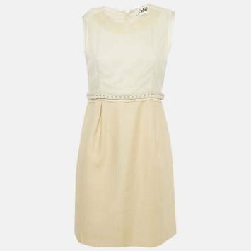 Pre Owned Chloe Cream Jute and Silk Sleeveless Mini Dress M