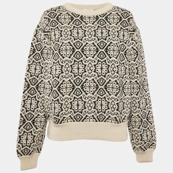 Pre Owned Chloe Black/Cream Intarsia Crew Neck Sweater L