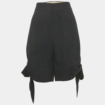 Chloe Anthracite Blue Crepe Bow Tie Detail Shorts M