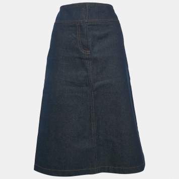 Chloe Vintage Navy Blue Applique Denim Pencil Skirt S