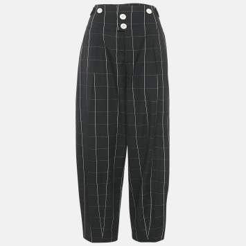 Chloe Black Checks Wool High Waist Trousers M