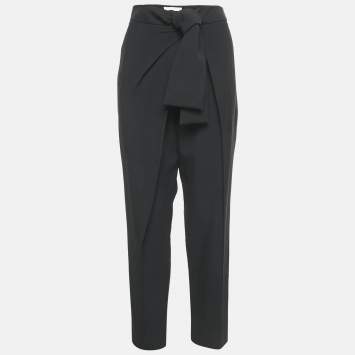 Chloe Black Crepe Tie-Up Waist Detail Trousers L
