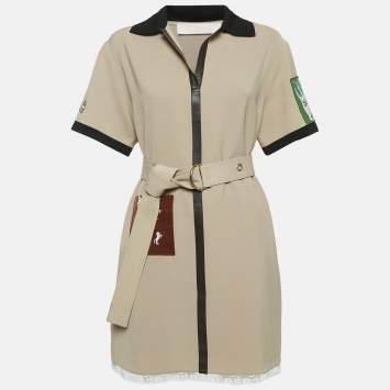 Pre Owned Chloe Brown Lace Trim Crepe Mini Dress M