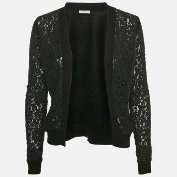 Pre Owned Chloe Black Crochet and Cashmere Cardigan L