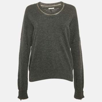 Pre Owned Chloe Grey Merino Wool Chain Embellished Sweater S