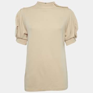 Pre Owned Chloé  Beige Wool Jersey Crew Neck Top S