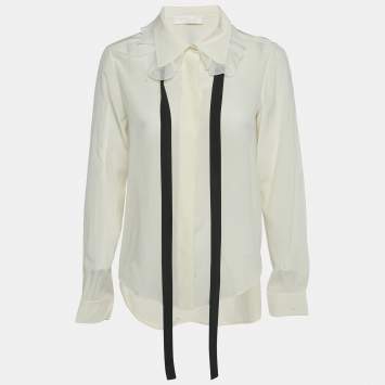 Chloe Cream Silk Chiffon Contrast Neck Detail Shirt M