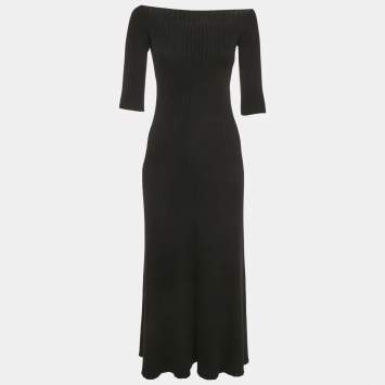 Pre Owned Chloé Black Rib Knit High Neck Flared Midi Dress XS