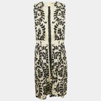 Pre Owned Chloe Black/White Printed Silk Sleeveless Knee-Length Dress M
