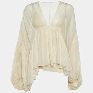 Pre Owned Chloe Cream Silk Chiffon Oversized Top L