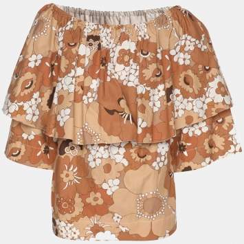 Pre Owned Chloe Multicolor/Brown Cotton Off The Shoulder Top S