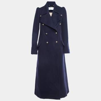 Pre Owned Chloe Navy Blue Wool Felted Double Breasted Long Coat S