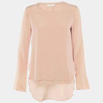 مملوكة مسبقًا Chloé Peach Silk Layered Long Sleeve Top M
