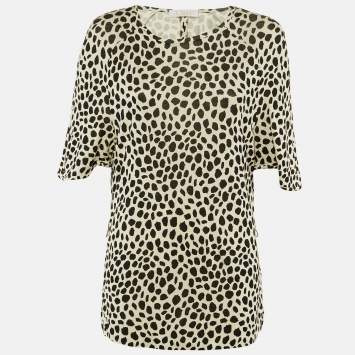 مملوكة مسبقًا Chloe Cream/Black Leopard Print Jersey Top S