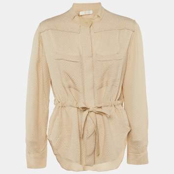 مملوكة مسبقًا Chloe Beige Embossed Silk Blend Tie Waist Blouse L