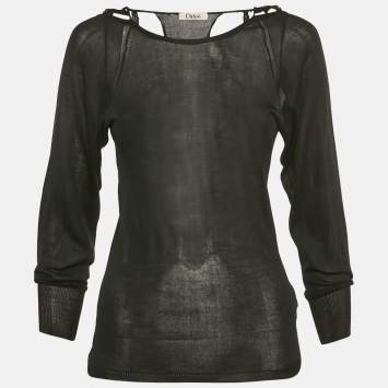 Pre Owned Chloe Black Silk Knit Sheer Long Sleeve Top XS