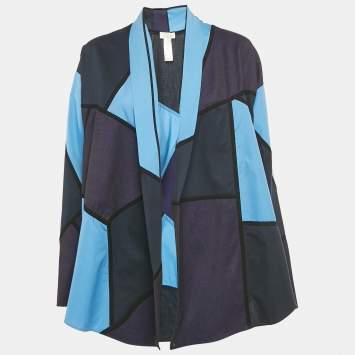 Pre Owned Chloe Blue Patch Work Cotton Open-Front Shrug S