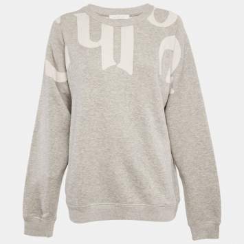 مملوكة مسبقًا Chloe Grey Logo Print Cotton Melange Crew Neck Sweatshirt M